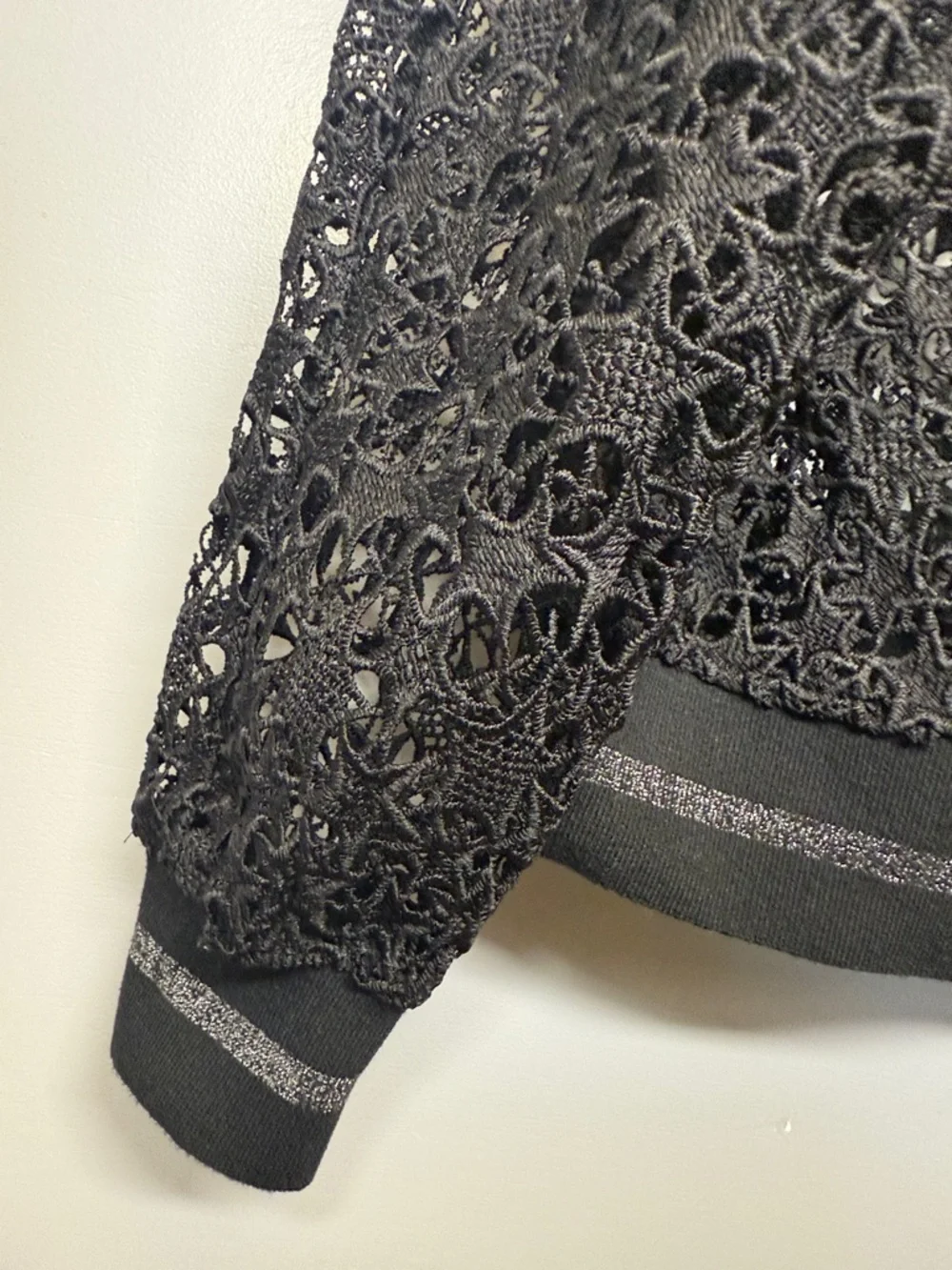 Zara Black Open Knit Lace Sheer Pullover with Metallic Detail - Picture 4 of 7